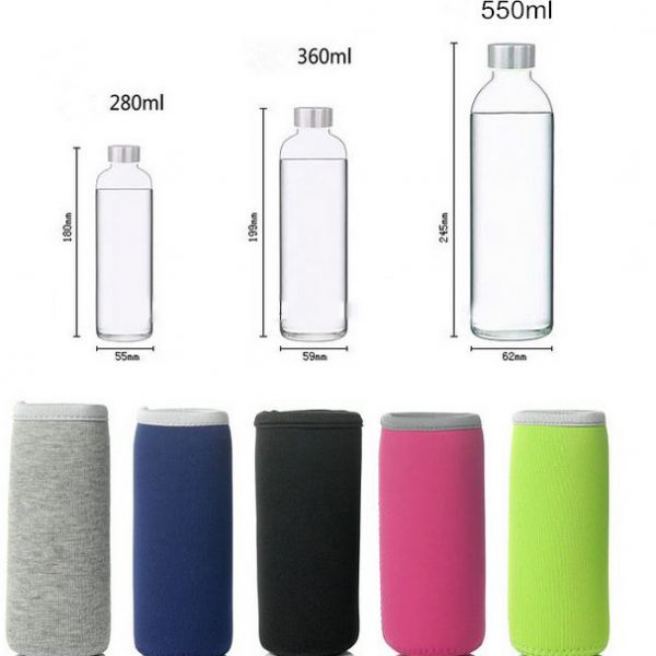 GA002 ขวดแก้วใสทนความร้อน+ผ้าจับ (เนื้อแก้วBorosilicate)