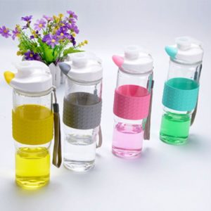 GA006 ขวดแก้วใสทนความร้อน+มือจับซิลิโคร 500ml (เนื้อแก้วBorosilicate)