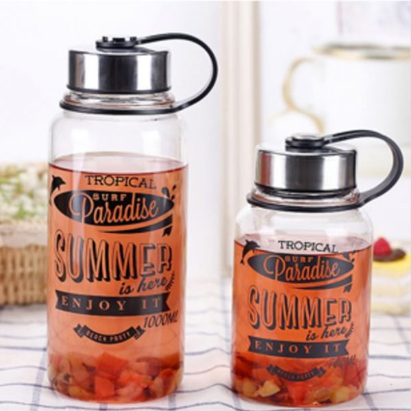 GA007 ขวดแก้วใส สำหรับเล่นกีฬา+ผ้าจับ 700ml, 1000ml (เนื้อแก้วBorosilicate)